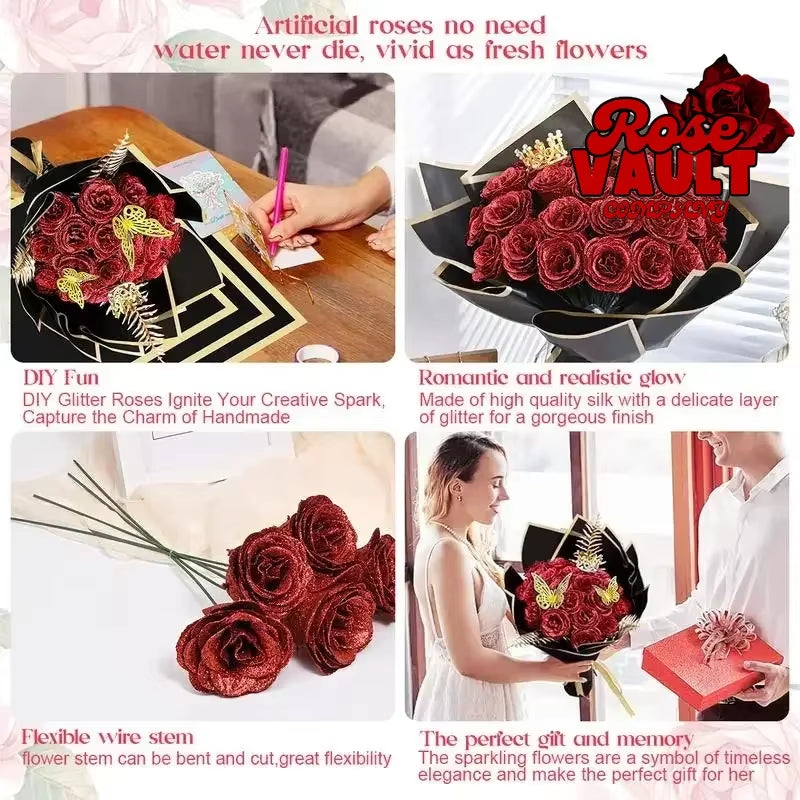 Valentine'S Day DIY Glitter Butterfly s Bouquet Christmas Everlasting Shiny Artificial Anniversary Wedding Gifts for Women