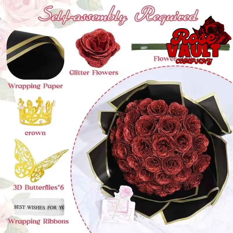 Valentine'S Day DIY Glitter Butterfly s Bouquet Christmas Everlasting Shiny Artificial Anniversary Wedding Gifts for Women