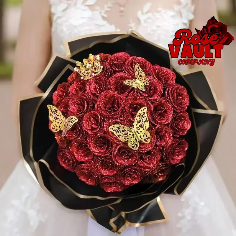 Valentine'S Day DIY Glitter Butterfly s Bouquet Christmas Everlasting Shiny Artificial Anniversary Wedding Gifts for Women